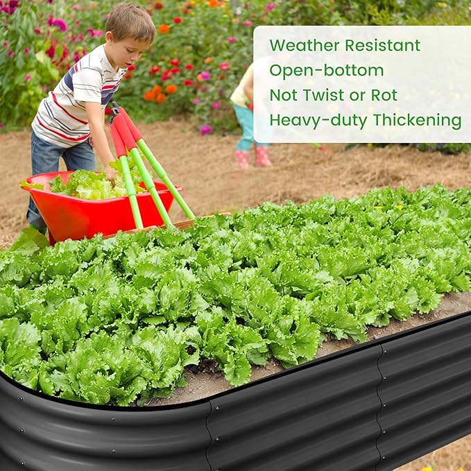 2 Pcs 4.5x2x1.5ft Oval Raised Garden Bed,Galvanized Raised Beds,Open-Ended Base Metal Raised Planter Beds,Garden Bed Outdoor,Planter Raised Boxes for Vegetables, Flowers,Tool-Free Asse,Gray