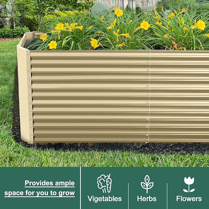Land Guard 8x4x3ft Rectangular Galvanized Raised Garden Beds, Large-Capacity Metal Planter Box Outdoor, Durable Deep Raised Garden Bed 3ft Tall, Raised Beds for Gardening Vegetables, Cream Yellow