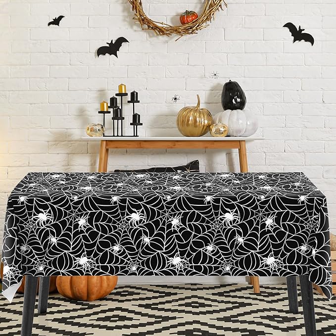 Whaline 8 Pcs Halloween Plastic Tablecloths Colored Spider Web Disposable Table Cover Spiderweb Rectangle Table Cloth for Trick or Treat Holiday Party Decor, 54 x 108 Inch