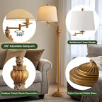 61" Vintage Floor Lamp with 350° Adjustable Swing Arm, Gold Standing Lamp for Bedroom Living Room Nightstand Bedside Retro Farmhouse Mid Century Lamp Light Home Décor Office Gifts