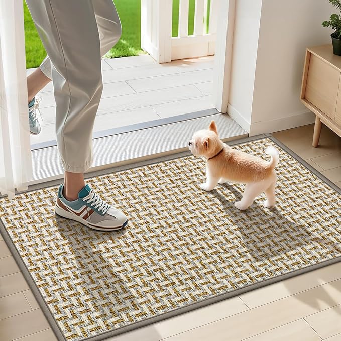 LEKEEPGO Door Mat Indoor Entrance 17"x29", Absorbent Indoor Door Mat, Non Slip Rubber Backing Inside Door Mats, Washable Floor Mat, Low-Profile Doormat for Front Door, Entryway, Entrance, Grey