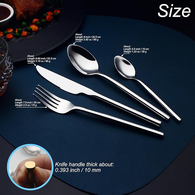 24 Piece Silverware Set For 6 Heavy duty 18/10 Stainless Steel Flatware Set Modern Design Knife/Fork/Spoon Mirror Polished Dishwasher Safe Cutlery Set with Gifts