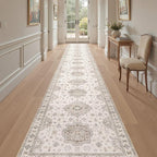 Washable 3x20 Runner Rug - Area Rugs Neutral Vintage Distressed Floral Farmhouse Boho Large Soft Floor Rug Indoor Carpet for Hallway Entryway Home - Beige Brown