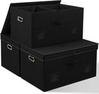 75 Quarts Extra Large Decorative Storage Bins with Lids, 3 Packs Black Collapsible Storage Bins with Lids, Stackable Storage Bins Decorative Box Storage With Lid Extra Large