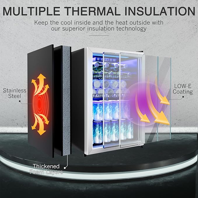 2.5 Cu.Ft Beverage Fridge, Mini Fridge With Glass Door, Beverage Cooler Refrigerator, Wine Drink Beer Cooler, Adjustable Shelves & Digital Temperature Display, 22 Bottle 95 Can