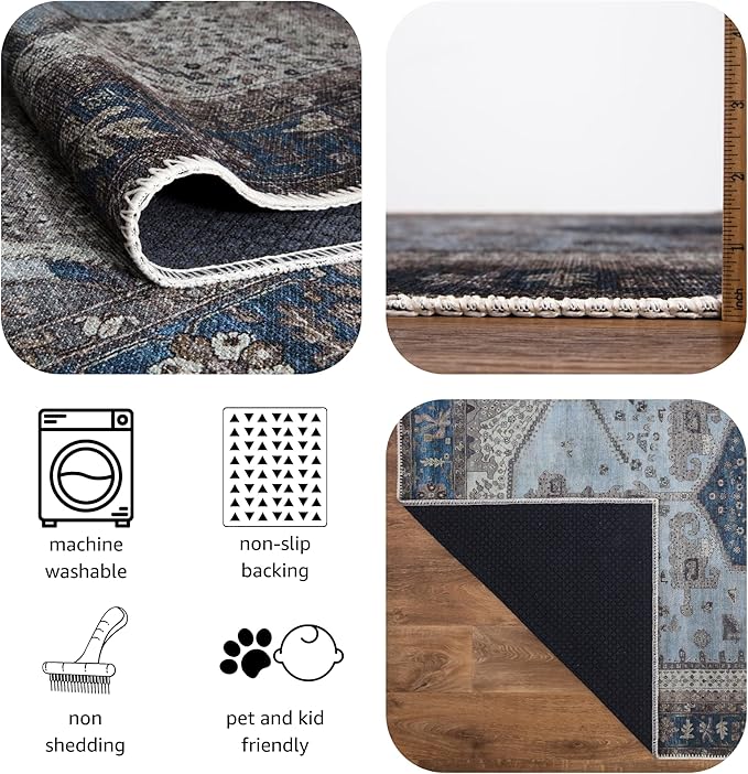 Keen Home Design 10x14 Rug - Machine Washable Area Rug with Non-Slip Backing, Ideal for Living Room, Dining Room, Bedroom - Vintage, Easy Clean, Durable, Low Pile Rug - (9'7" x 14')