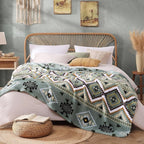 CASAAGUSTO Boho Sherpa Throw Blanket, Aztec Throw Blanket,Ultra Soft, Warm, Cozy, Plush, Thick Fleece Blanket for Couch, Bed, Sofa (Olive Green 50 * 60 Inch)