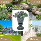 Athena Collection 20''H Garden Plastic Urn Vintage Tall Planter Urn Patio Large Flower Pot Porch Planter Large Planter for Indoor Outdoor Plant, Dark Green