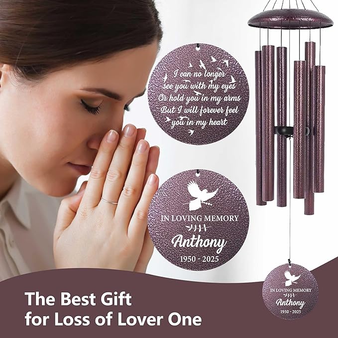 ASTARIN Large Engraving Wind Chime Memorial, Personalized Windchimes in Memory of a Loved One, Loss of Mother Lover Sympathy Gifts, Remembrance Gift for Loss Wife Husband(Produced in USA)