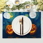 Halloween Placemats Set of 4 Pumpkin Vincent Van Gogh Starry Night Art Linen Table Mats 12x18 Inch Jack O Lantern Farmhouse Place Mats for Party Kitchen Dining Outdoor Indoor Decor