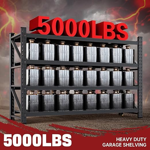 5000LBS Storage Shelves,71" W Garage Shelving Heavy Duty Metal Adjustable Garage Shelves, Shelving Units Industrial Shelving for Warehouse,71" W x 24" D x 69" H,Black