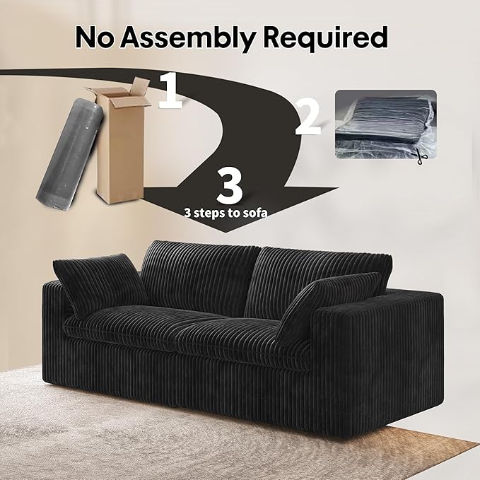 78.74" LoveSeat Cloud Sofa,Modular Sectional Couch,Modern Deep Seat Upholstered Couches with Plush Corduroy Fabric for Living Room Furniture,Bedroom and Apartment,No Assembly Required,Black
