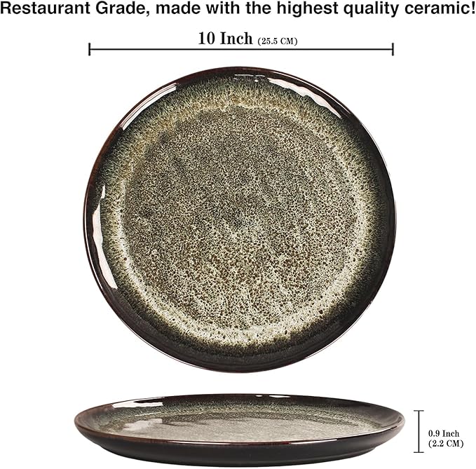 Ceramic Dinner Plates Dish Set,Set of 4,for Lunch snacks -Microwave Oven & Dishwasher Safe,Scratch Resistant,Dinnerware Kitchen Porcelain Serving Dishes 10 Inch Round