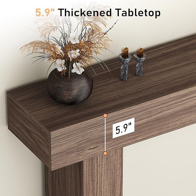 63 Inch Long Console Table for Entryway, Farmhouse Wood Rectangular Sofa Table Behind Couch Table, Narrow Entryway Table for Living Room, Entrance, Hallway, Foyer, Easy Assembly (Brown)