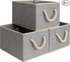 StorageWorks Storage Baskets for Shelves, Foldable Fabric Closet Storage Bins with Handles, Fabric Storage Bins Clothes Organizer, Gray, 3-Pack, Large