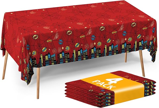 ATFUNSHOP Spider Superhero Disposable Tablecloth - Birthday Decorations Supplies with Spider Web Design, Happy Birthday Table Cover for Kids Boys Man Party Decor, Decoración de Cumpleaños