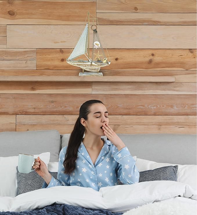 Puzzled Baja Haven Sailboat Decor - Handmade Beach Themed Wooden Boat Home Decor for Living Room Shelves, Tabletop, Desk, Cute Nautical Party Decorations - 14.5 Inches