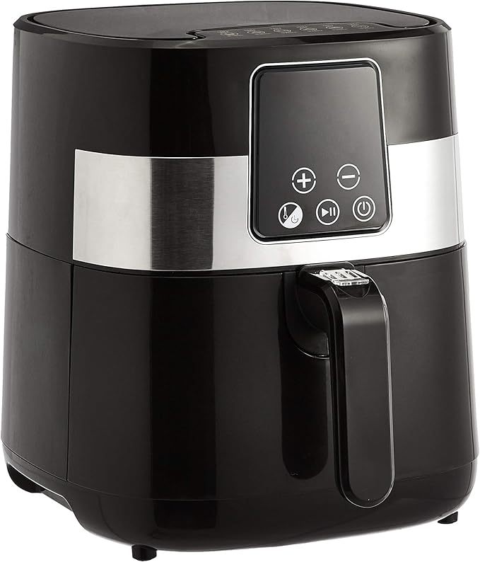 Amazon Basics 3.2 Quart 6-In-1 Air Fryer (Fry, Crisp, Roast, Bake, Reheat, Dehydrate), Non-Stick, with Timer, Auto Shut-Off, Digital Touch Screen, 180-400°F, 1400W, Black/Silver