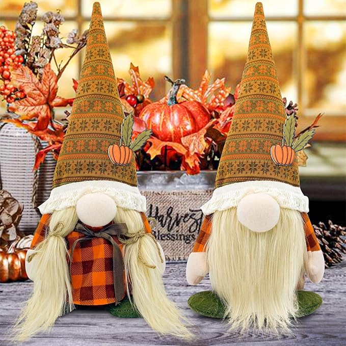 Lovinland Fall Decor - Fall Decorations for Home - Cute Thanksgving Gnomes Plush Doll for Office, Indoor, Room, Mantel, Shelf, Tiered Tray, Porch, Desk, Harvest Table Centerpieces - Autumn Gifts