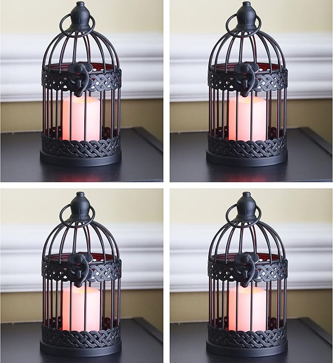 Vela Lanterns Birdcage Decor Candle Holder Lantern Decorative Table Centerpiece Halloween Decorations, Black, Small, Set of 4