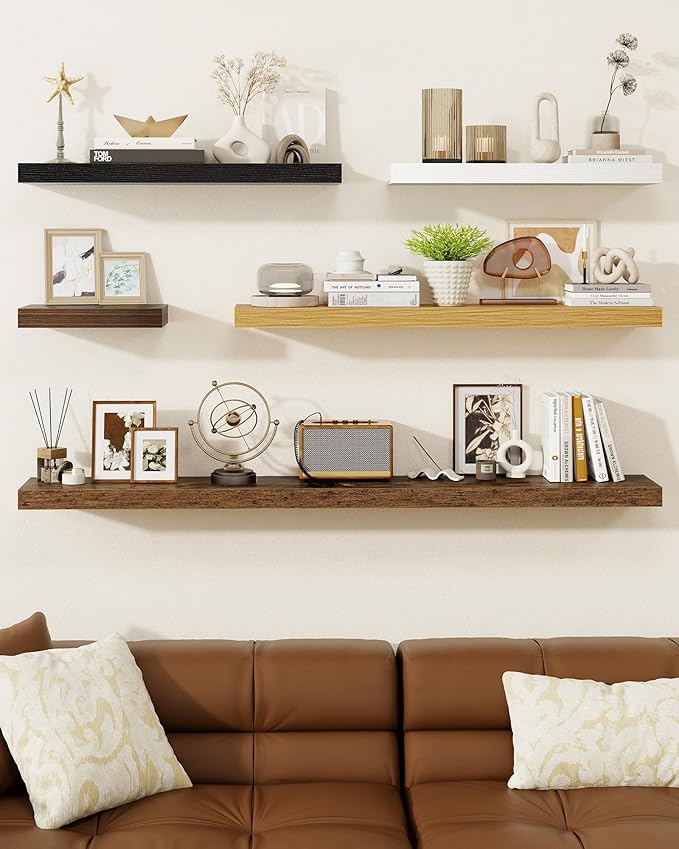 Marsmiles 36" Floating Shelves for Wall, Wooden Shelves with Invisible Brackets Set of 2, Rustic Farmhouse Wall Mounted Shelf for Kitchen Bathroom Living Room Study, White