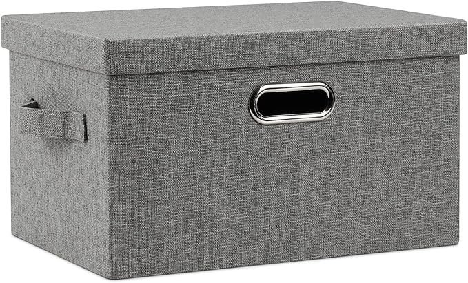 Medium 15" 21 Quart Collapsible Stackable Storage Bins with Lids, 1 Pack Gray Foldable Fabric Closet Storage Boxes with Lids, 4 Handles Heavy-duty Linen Cube Baskets for Bedroom
