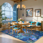 LIVEBOX Jungle Animal Print Dining Room Rugs for Under Table, Soft Modern Rug for Living Room, Washable Kids Rugs for Boy Bedroom, Non-Skid Blue Kids Carpet Playmat Rug for Play
