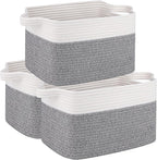 OIAHOMY 3 Pack Storage Basket for Organizing, 13''X9.85''X8.7'' Storage Bins,Woven Basket Basket with Handles, Toy Storage Basket Bin,Stylish Room Decor Basket, White & Grey variegated