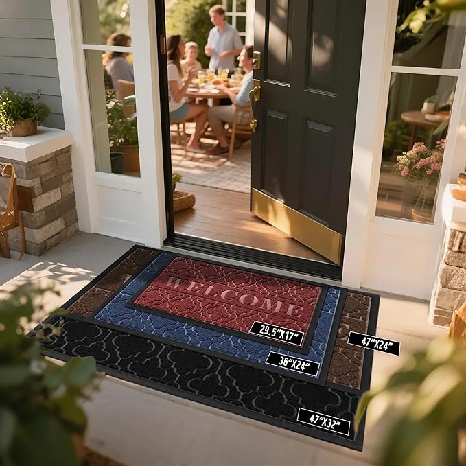 Yimobra Welcome Mat Outdoor Indoor, All-Season Waterproof Front Door Mat Outside Entrance, All-Weather Heavy Duty Non-Slip Doormat, Low Profile Porch Patio Entrance Mats, 29.5x17, Black