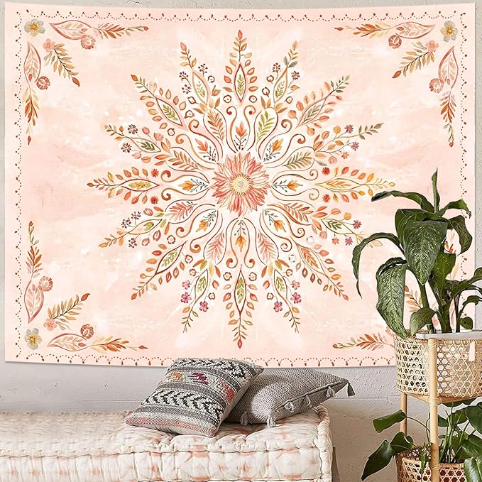 Lunerfex Floral Mandala Tapestry Boho Tapestry for Bedroom Orange Tapestries Wall Hanging Living Room Wall Art and Home Decor 44x60