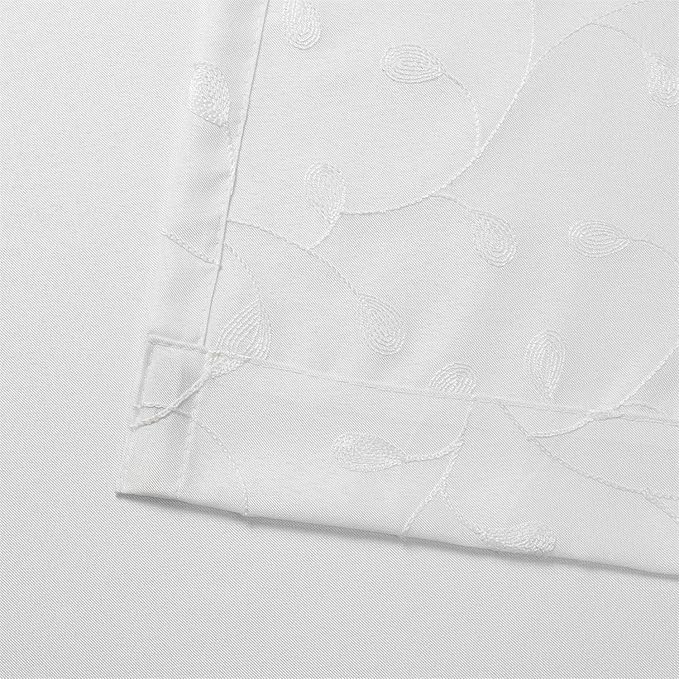 MIUCO Light Filtering Faux Linen Curtains, 84 Inches Long for Bedroom & Living Room, Pure White Floral Embroidered Solid Mix and Match, Semi Sheer Grommet Farmhouse Drapes, 2 Panels Set