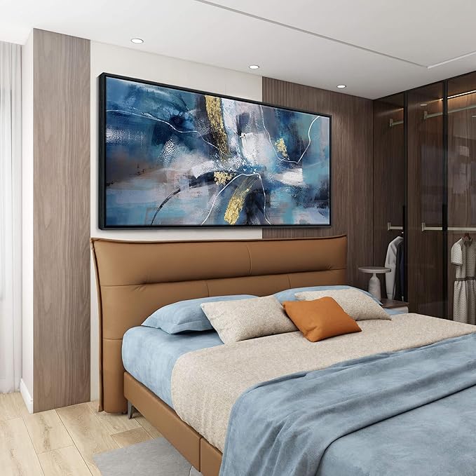 DUNHUANG ART Abstract Gold Oil Painting - Framed Wall Art for Living Room - Nordic Luxury Design Prints for Wall Decor - Ready to Hang - Perfect Home Decor & Gift 30"x60"