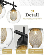 Black and Gold Bathroom Light Fixture, Farmhouse Wall Sconce Lighting with Clear Glass and Honeycomb Metal Shade, 2-Light Black Brass Vanity Light Over Mirror, AD-22001-2W-BK