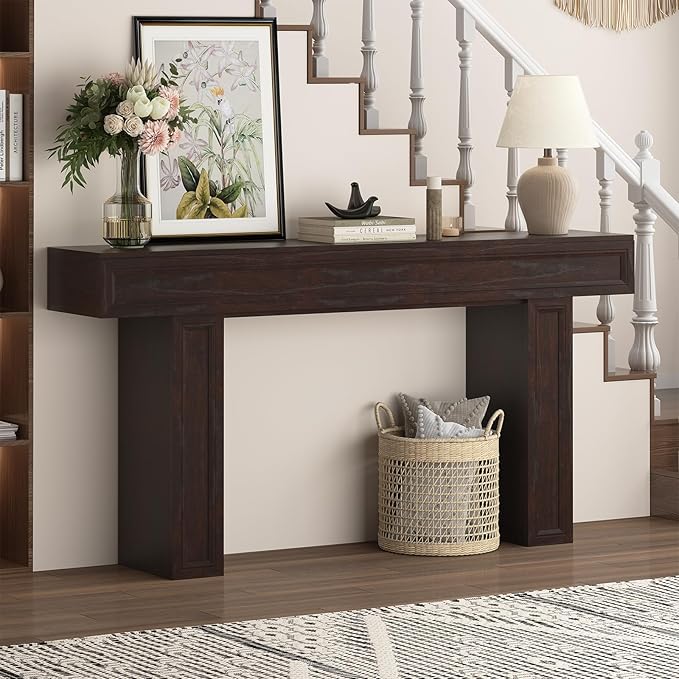 Rresyet 63 Inch Long Console Table, Sofa Table Behind Sofa, Wooden Entryway Table, Farmhouse Entryway Table for Entry, Hallway, Living Room (Cherry)