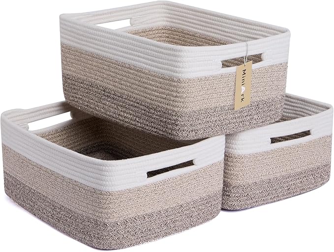 Large Storage Baskets for Organizing, Closet Shelf Baskets for Clothes Blanket Towels, Baby Nursery, Toy Bins Box, Woven Rope Basket, 17 x 13 x 7.5”, 3 Packs Gradient Brown
