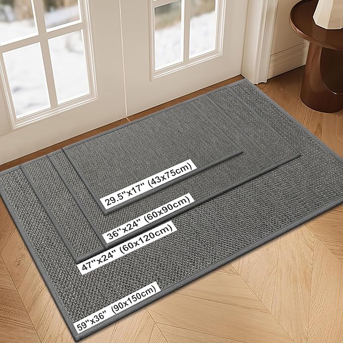LEKEEPGO Door Mat 24"x36", Non Slip Door Mat Indoor Entrance, Rubber Backing Front Indoor Door mat Washable Absorbent Low-Profile Entryway Entry Resist Dirt Inside Door Mats, Grey