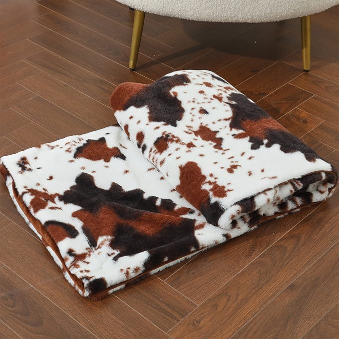 RYNGHIPY Cow Blanket Lightweight Soft Cow Print Sofa Bed Travel Blankets Warm Coffee Cow Throw Blanket for Baby Kids Girls Boys Adults (Coffee, 63''x79'')