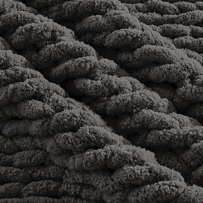 Carriediosa Chunky Knit Throw Blanket 50" X 60", 100% Hand Made Large Chenille Loop Yarn Soft Fluffy Throws for Couch Sofa Bed, Big Crochet Cozy Heavy Thick Cable Woven Blankets, Dark Grey