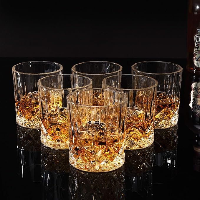 KANARS Whiskey Glasses Set of 6 with Elegant Gift Box,10 Oz Premium Old Fashioned Crystal Glass Tumbler for Liquor, Scotch, Cocktail or Bourbon Drinking, Gifts for Birthday Wedding Anniversary