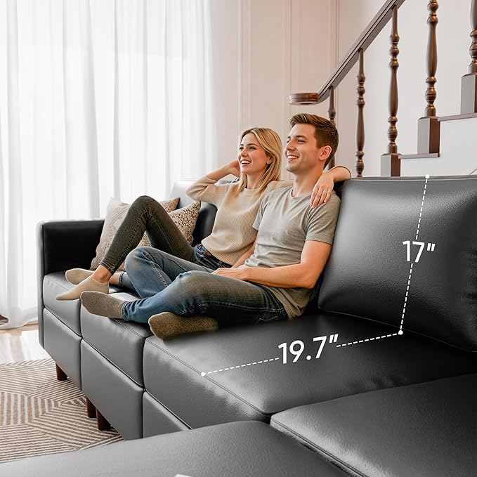 Faux Leather Single Sofa with Storage Ottoman, Modern Accent Chair Deep Seat Large Reading Armchair, Chaise Lounge Chair for Living Room Bedroom Office Black
