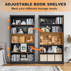 Black Bookshelf, 55” Adjustable Tall Metal Bookshelf, 5-Tier Toy Storage Organizer with Anti-Tilt Device, Modern Book Cases and Book Shelves for Bedroom, Playroom, Classroom, Study