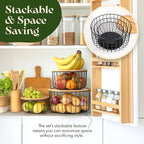 Fruit Basket for Kitchen Counter Set of 3 - Large Stackable Baskets with Bamboo Lid - Perfect Holder For Fruit and Vegetable Storage - Keep Your Countertop Classy, Tidy and Slightly Fruity!