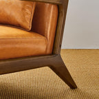 Glitzhome 30" H Mid Century Yellowish Brown Accent Armchair, Single Reading Sofa, PU Leather Lounge Chair with Walnut Ruberwood Frame for Livingroom or Office