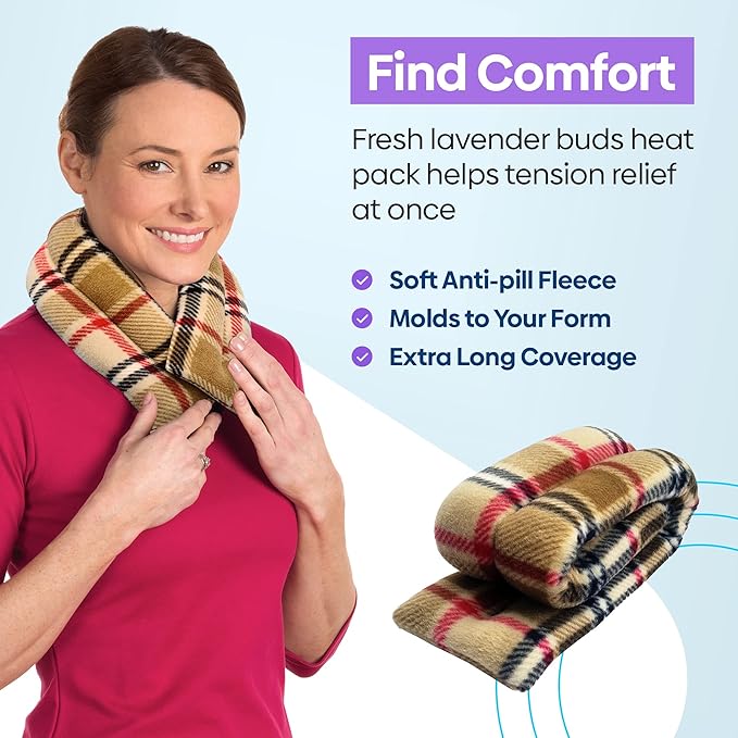 SunnyBay Microwave Heating Pad, Microwavable Heated Neck and Shoulder Wrap, Soothing Weighted Moist Heat or Ice Pack with Flaxseed and Lavender, 26x5 Inches, 2.5 lbs, Made in USA, London