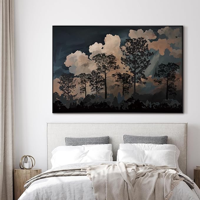 SIGNWIN 46"x72" Extra Large Framed Wall Art Silhouetted Trees at Dusk, Dramatic Forest and Cloudscape for Home Living Room Bedroom Decor (Frame Assembly Required)