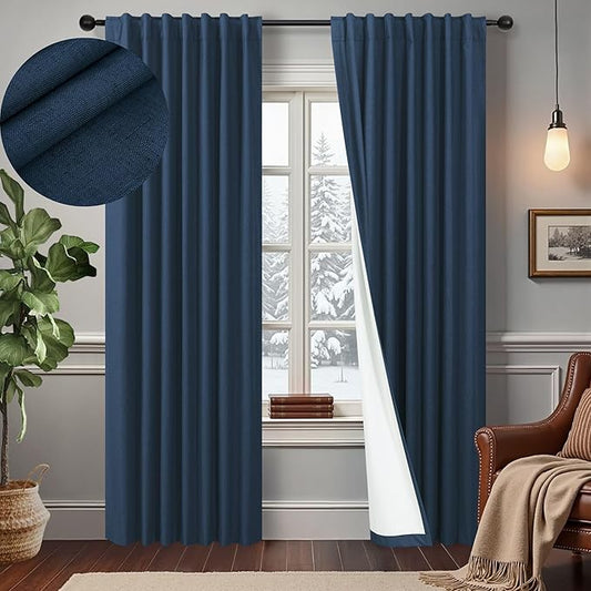 Navy Blackout Curtains 72 Inches Long for Bedroom Navy Blue Room Darkening Thermal Insulating Window Black Out Linen Nautical Curtains for Living Room Nursery 52x72 Inch Length 2 Panel Back Tab Pocket