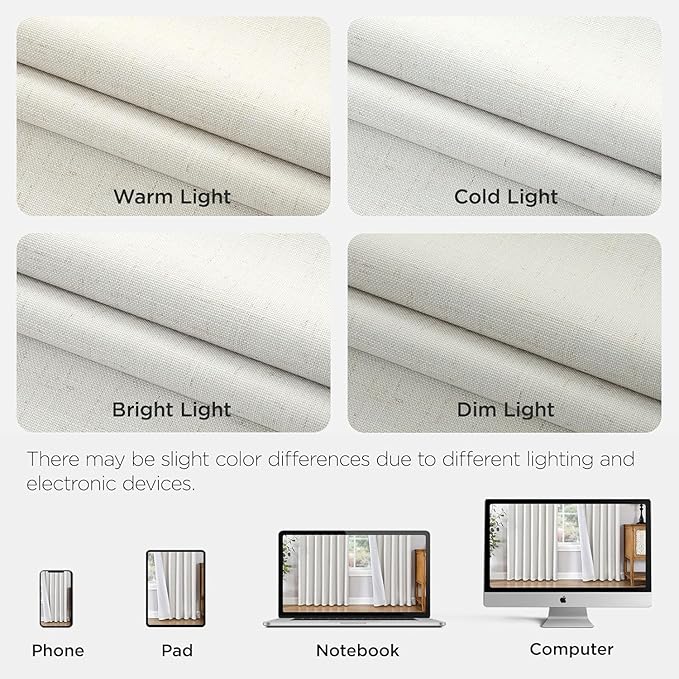 Joydeco 100% Blackout Pleated Curtains, Linen Window Curtains 2 Panel Sets 108 inches Long, Thermal Insulated Darkening Drapes for Bedroom(Ivory,40'' Wx108'' L)