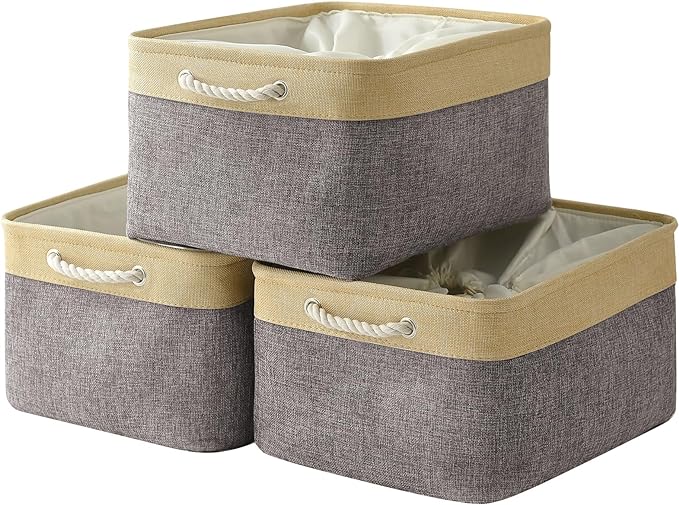 TheWarmHome Storage Baskets for Organizing, Extra Large-3Pack, 17.7L×13.8W×9.8H inch Large Sturdy Storage Bins, Decorative Storage Baskets for Shelves Closet Nursery (Gold&Grey)