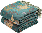 Boho Throw Blanket, 100% Cotton Ultra Soft Luxury Throw Rustic Quilt, 60"x80" Floral Printed Farmhouse Decor Bed Summer Blankets, All Season Rustic Reversible Bohemian Throw for Bed - Blue