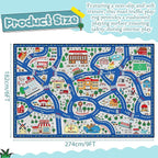Kids Carpet Playmat Rug Player Car Rug,City Life Traffic Road Map Mat Educational Game Area Rug for Toddler Children Playroom Classroom Bedroom (Blue,6 x 9 ft)